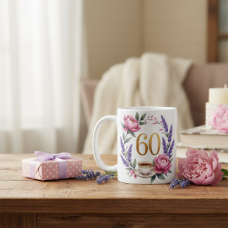 Personalised 60th Birthday Floral Mug for Grandma