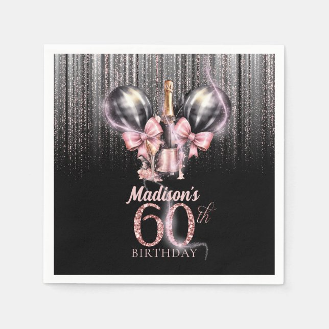Personalised 60th Birthday Luxury champagne Napkin (Front)