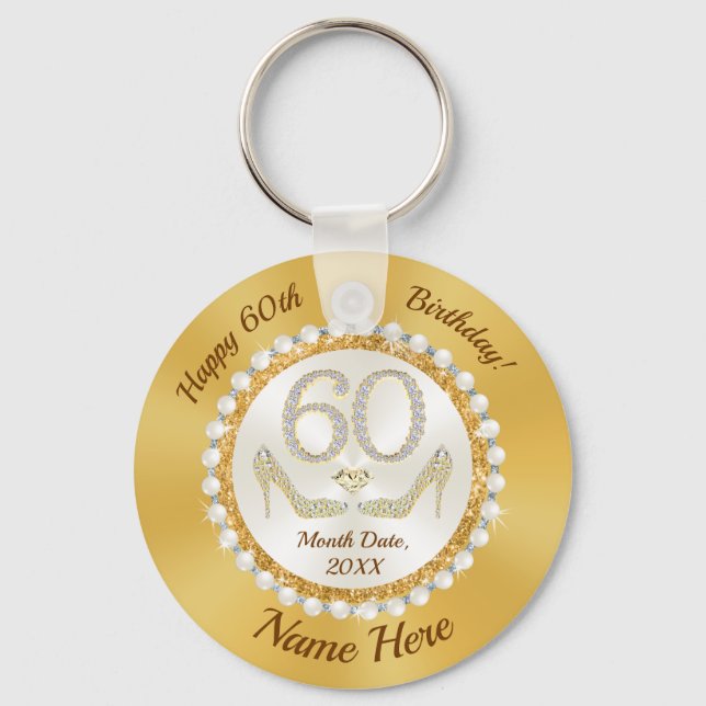 Personalised 60th Birthday Party Favours, CHEAP Key Ring (Front)