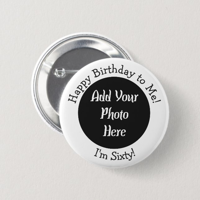 Personalised 60th Birthday Photo Template Button (Front & Back)