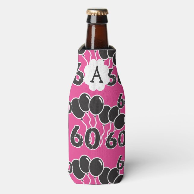 Personalised 60th Birthday PINK Bottle Cooler (Bottle Front)