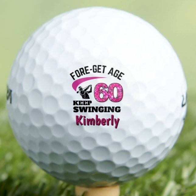 Personalised 60th Birthday – Pink Fore-get Age 60 Golf Balls (Creator Uploaded)