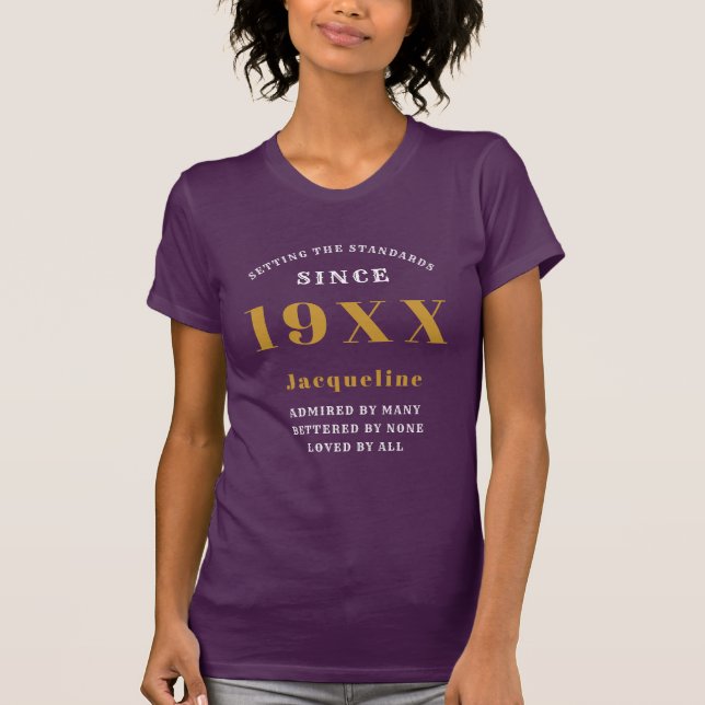 Personalised 60th Birthday Purple Gold For Her T-Shirt (Front)