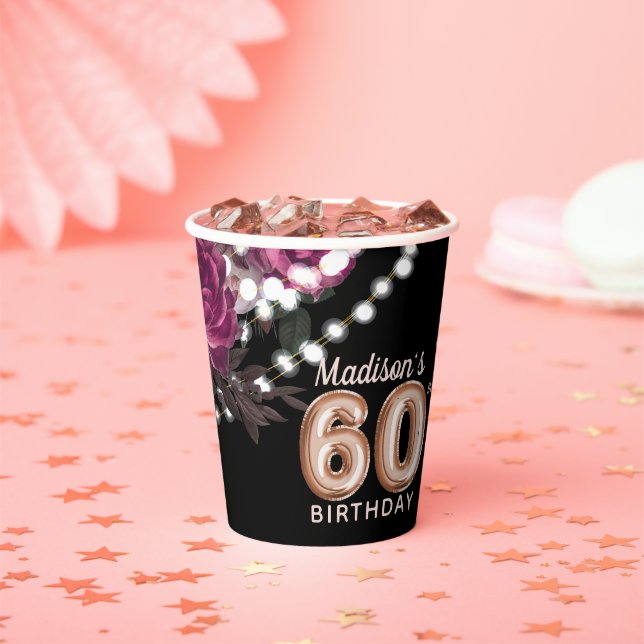 Personalised 60th Birthday Rose Wine Luxury Paper Cups (Insitu)