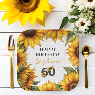 Personalised 60th Birthday Sunflower Paper Plates