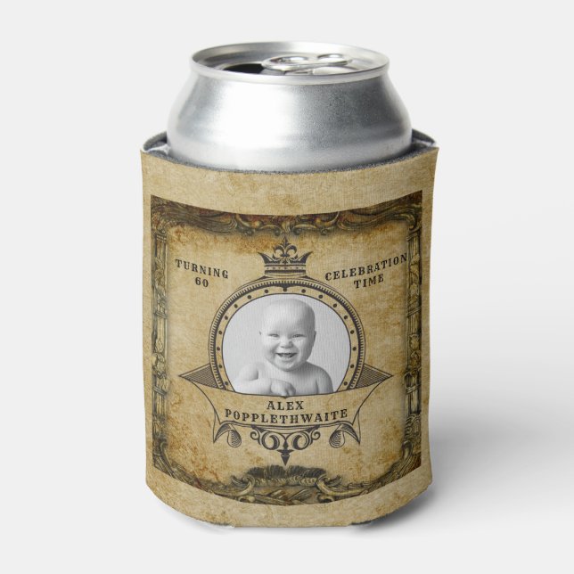 Personalised 60th Birthday Vintage Photo Template Can Cooler (Can Front)