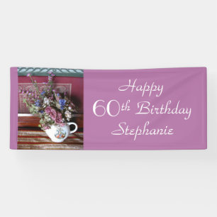 Personalised 60th Birthday Vintage Teapot Purple Banner