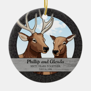 Personalised 60th Wedding Anniversary, Elk Ceramic Ornament