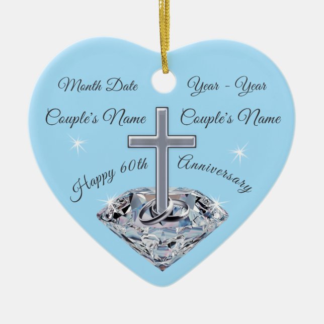 Personalised 60th Wedding Anniversary Gift Ceramic Ornament (Front)