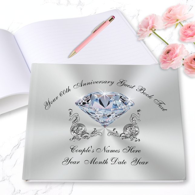 Personalised 60th Wedding Anniversary Guest Book (Diamond wedding anniversary guest book. 60th anniversary party ideas for parents and grandparents.)