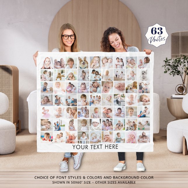 Personalised 63 Photo Collage Your Colour Fleece Blanket (Creator Uploaded)