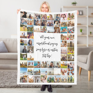 Personalised 64 Photo Collage Custom Quote Fleece Blanket
