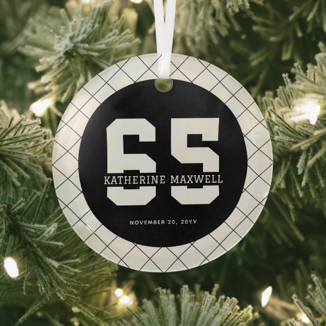 Personalised 65th Birthday Modern and Elegant   Glass Tree Decoration (Insitu)