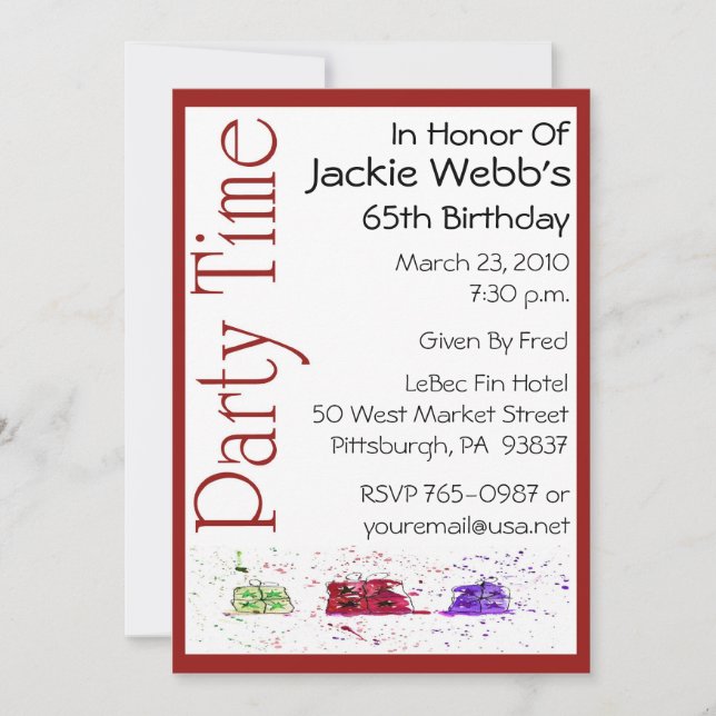 Personalised 65th Birthday Party Invitation (Front)
