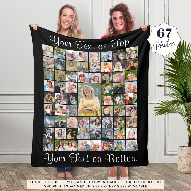 Personalised 67 Photo Collage Custom Colour & Text Fleece Blanket (Creator Uploaded)