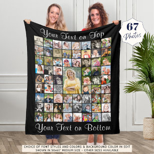 Personalised 67 Photo Collage Custom Colour & Text Fleece Blanket