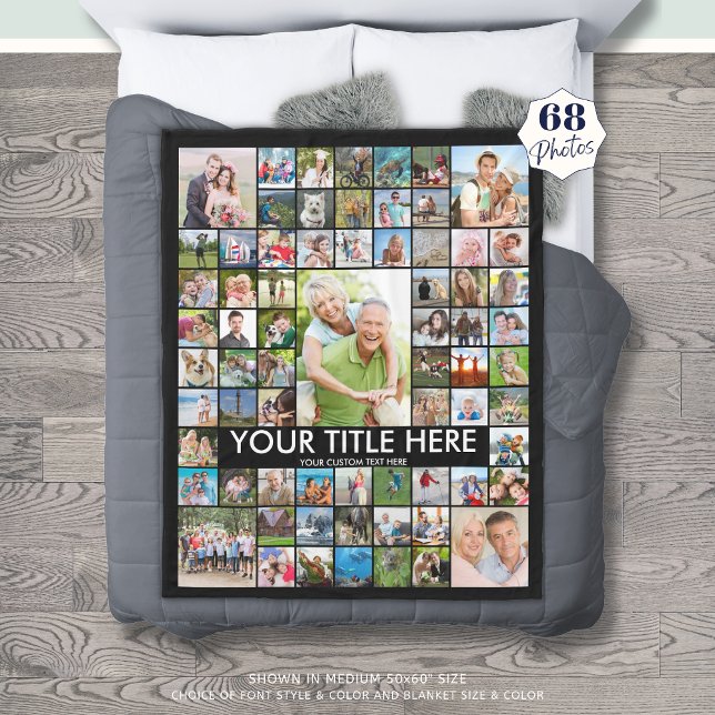 Personalised 68 Photo Collage Custom Colour Fleece Blanket (Creator Uploaded)
