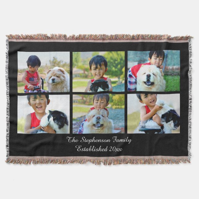 Personalised 6 Custom Photo Mosaic Picture Collage Throw Blanket (Front)