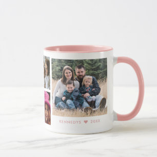 Personalised 6 Family Photo Collage Pink And Gold Mug