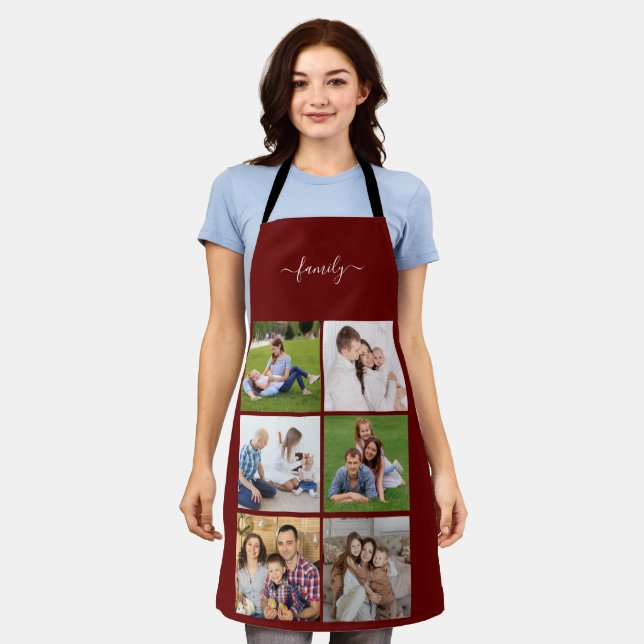 Personalised 6 Photo Collage family, Custom text Apron (Worn)