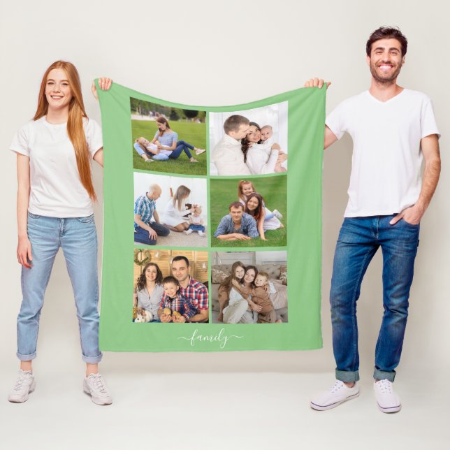 Personalised 6 Photo Collage family, Custom text Fleece Blanket (In Situ)