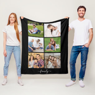 Personalised 6 Photo Collage family, Custom text Fleece Blanket