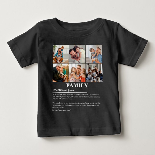 Personalised 6 Photo Collage Family Definition Baby T-Shirt (Front)