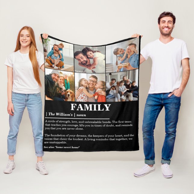 Personalised 6 Photo Collage Family Definition Fleece Blanket (In Situ)