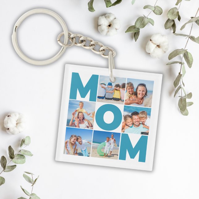 Personalised 6 Photo Collage for Mum Mother's Day Key Ring (Personalized 6 Photo Collage for Mom - Mothers Day Keychain
)
