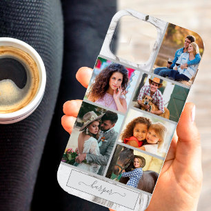 Personalised 6 Photo Collage on Grey Marble iPhone 13 Pro Max Case