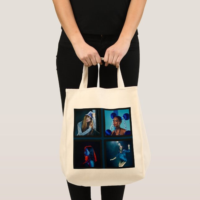 Personalised 6 Photo Collage Template Black Tote  Bag (Front (Product))