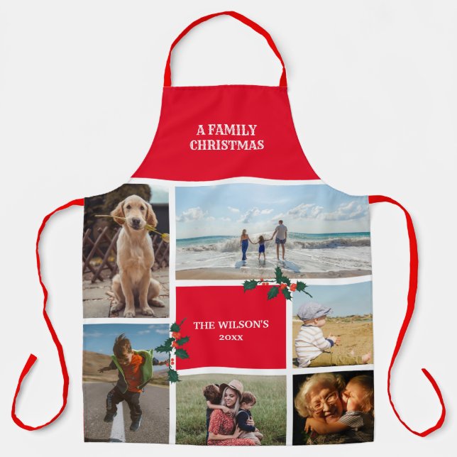 Personalised 6 Photo Family Collage Christmas Apron (Front)