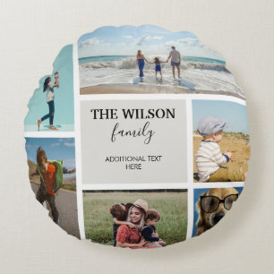 Personalised 6 Photo Family Memories Collage Round Cushion