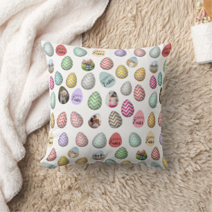 Personalised 6 Photo Pastel Easter Egg Pattern  Cushion
