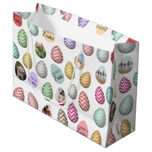 Personalised 6 Photo Pastel Easter Egg Pattern   Large Gift Bag