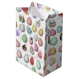 Personalised 6 Photo Pastel Easter Egg Pattern Medium Gift Bag