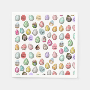 Personalised 6 Photo Pastel Easter Egg Pattern Napkin