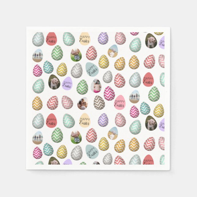 Personalised 6 Photo Pastel Easter Egg Pattern  Napkin (Front)