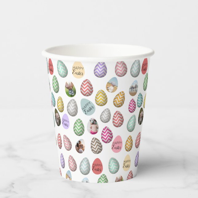 Personalised 6 Photo Pastel Easter Egg Pattern Paper Cups (Front)