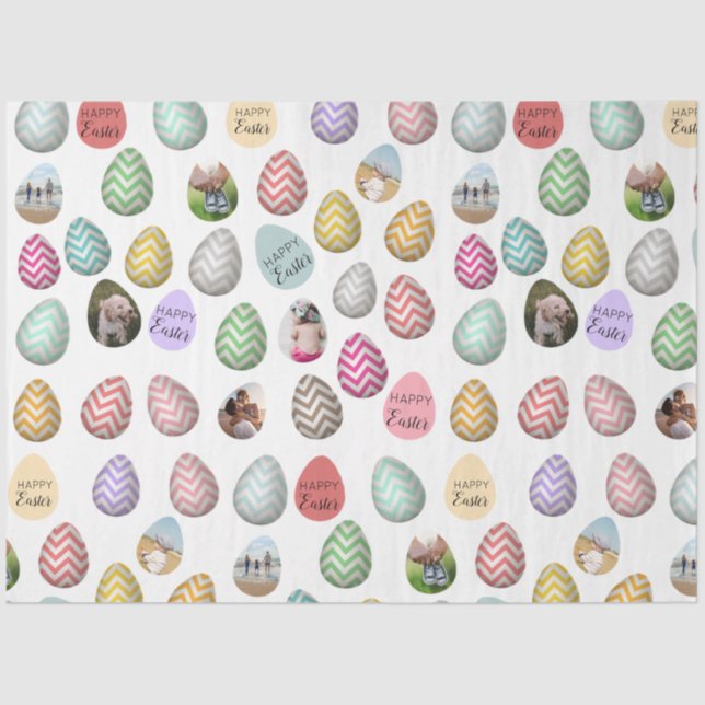 Personalised 6 Photo Pastel Easter Egg Pattern Tissue Paper (Front)