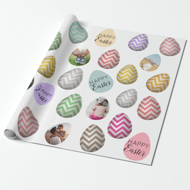 Personalised 6 Photo Pastel Easter Egg Pattern  Wrapping Paper (Unrolled)