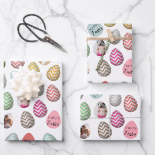 Personalised 6 Photo Pastel Easter Egg Pattern Wrapping Paper Sheet