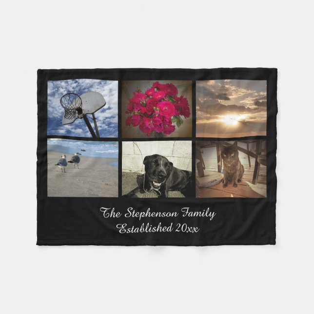 Personalised 6 Photo Text Mosaic Picture Collage Fleece Blanket (Front (Horizontal))