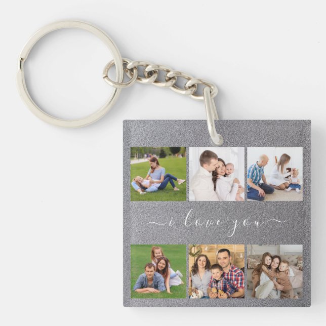 Personalised 6 Photo with custom text  Key Ring (Front)