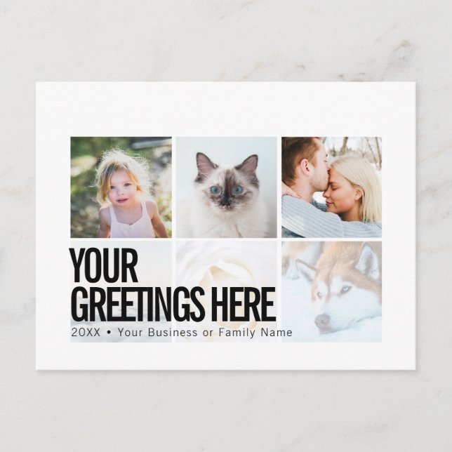 Personalised 6 photos Modern Universal Greetings Postcard (Front)