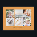 Personalised 6 photos Universal Greetings Postcard<br><div class="desc">Personalised 6 family photos modern orange Universal Greetings Postcards featuring a stylish photo collage with 6 customised images,  your greetings message in elegant handwritten script font,  your name,  date,  year,  message on the back in a modern and simple sans serif font.</div>