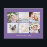 Personalised 6 photos Universal Greetings Postcard<br><div class="desc">Personalised 6 family photos professional purple Universal Greetings Postcards featuring a stylish photo collage with 6 customised images,  your greetings message in elegant handwritten script font,  your name,  date,  year,  message on the back in a modern and simple sans serif font.</div>