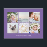 Personalised 6 photos Universal Greetings Postcard<br><div class="desc">Personalised 6 family photos professional purple Universal Greetings Postcards featuring a stylish photo collage with 6 customised images,  your greetings message in elegant handwritten script font,  your name,  date,  year,  message on the back in a modern and simple sans serif font.</div>