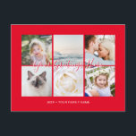 Personalised 6 photos Universal Greetings Postcard<br><div class="desc">Personalised 6 family photos professional red Universal Greetings Postcards featuring a stylish photo collage with 6 customised images,  your greetings message in elegant handwritten script font,  your name,  date,  year,  message on the back in a modern and simple sans serif font.</div>
