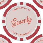 Personalised 70 Seventy Seventieth Birthday Poker Chips<br><div class="desc">A modern chic typography design in orange and blush pink to celebrate your landmark seventieth birthday in style.  Change the text to personalise.</div>